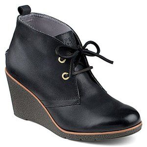 Sperry Harlow Black Leather Wedge Chukka Bootie 6